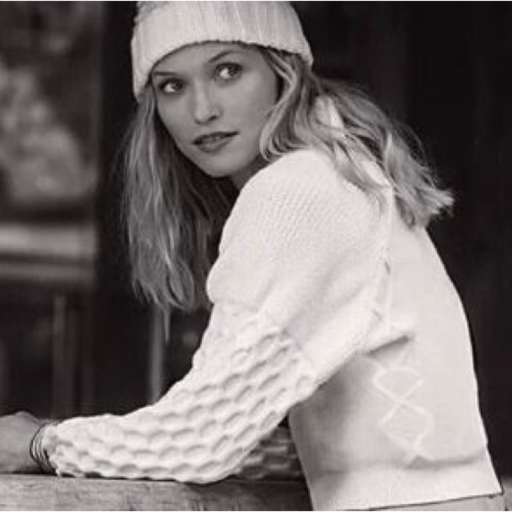 Free People Movement Snowfall Ivory Cable Knit Cropped Sweater NEW